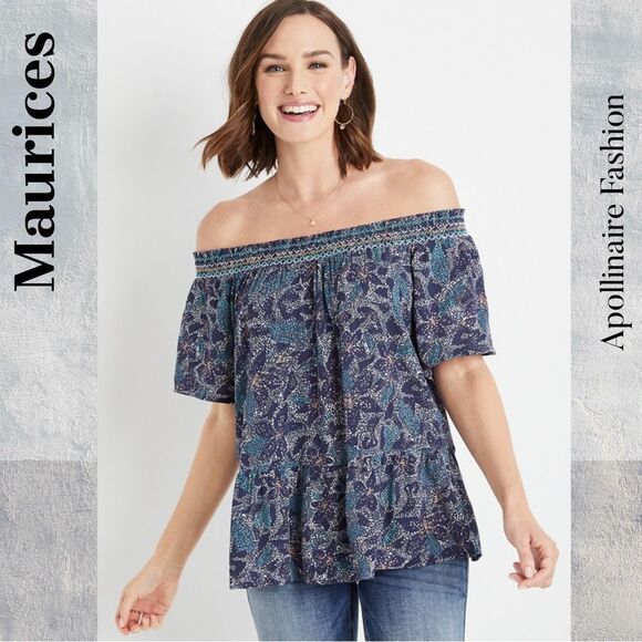 Maurices Floral Off-Shoulder Blouse in Purple Floral XXL NWOT - Picture 1 of 5